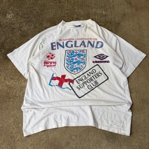 Vintage Umbro England Euro 96 Supporters Club T-Shirt White Mens Large Soccer